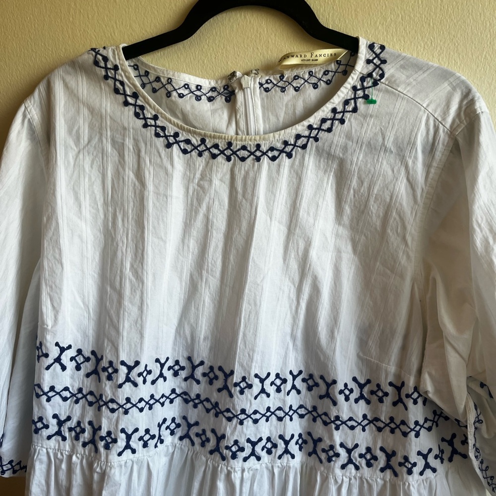 White Shirt with Navy Embroidery